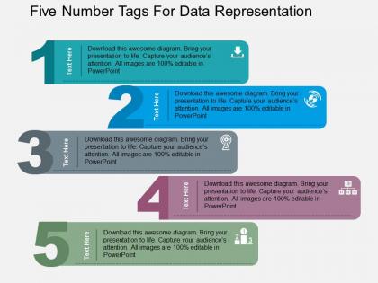 Five number tags for data representation flat powerpoint design