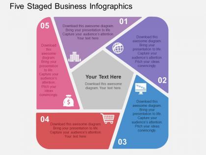 Five staged business infographics flat powerpoint design