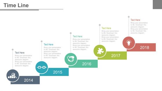 Five staged sequential tags timeline powerpoint slides