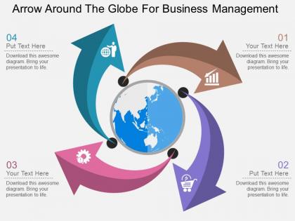 Four arrows around the globe for business management ppt presentation slides