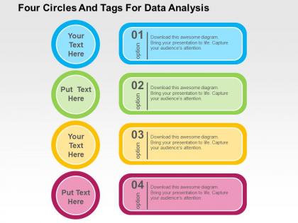 Four circles and tags for data analysis flat powerpoint design