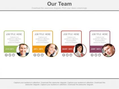 Four photo tags for team management powerpoint slides