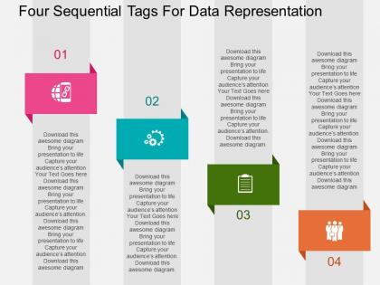 Four sequential tags for data representation flat powerpoint design