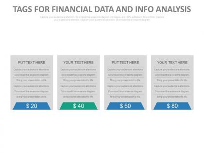 Four tags for financial data and info analysis powerpoint slides