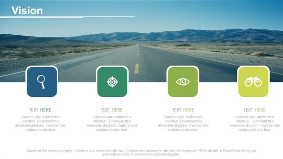 Four tags with icons for business vision roadmap powerpoint slides