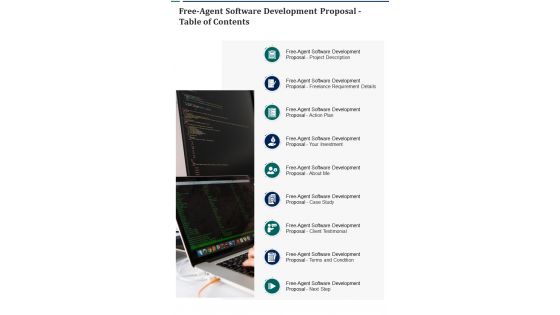 Free Agent Software Development Proposal Table Of Contents One Pager Sample Example Document