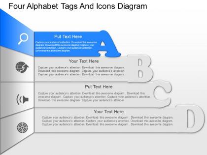 Ft four alphabet tags and icons diagram powerpoint template