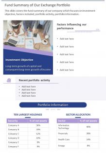 Fund summary of our exchange portfolio presentation report infographic ppt pdf document