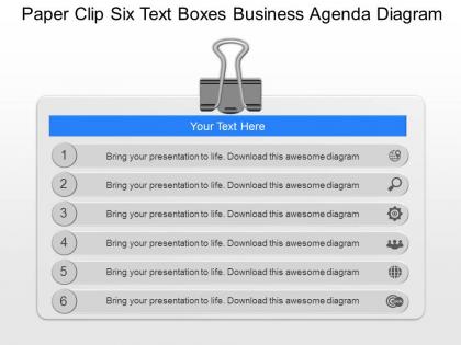 Gj paper clip six text boxes business agenda diagram powerpoint template