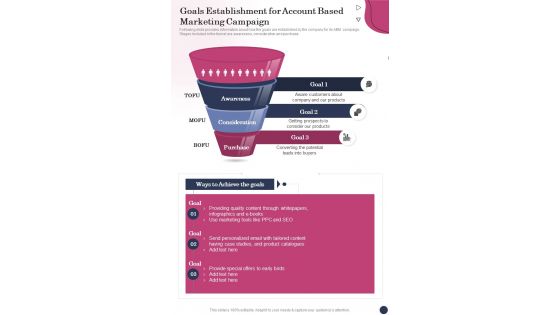 Goals Establishment For Account Based Marketing Campaign One Pager Sample Example Document