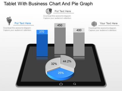 Gp tablet with business chart and pie graph powerpoint template