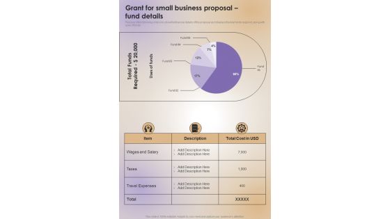 Grant For Small Business Proposal Fund Details One Pager Sample Example Document