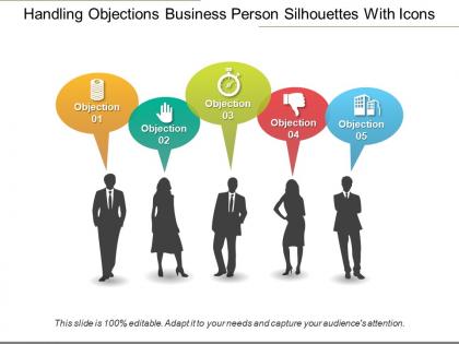 Handling objections business person silhouettes with icons