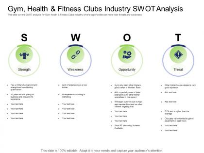 Health industry gym health and fitness clubs industry swot analysis ppt powerpoint information