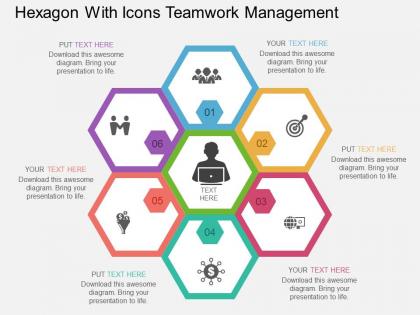 Hexagon with icons teamwork management flat powerpoint design