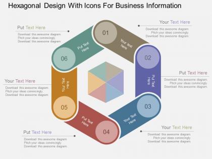 Hexagonal design with icons for business information flat powerpoint design