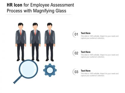 Hr icon for employee assessment process with magnifying glass