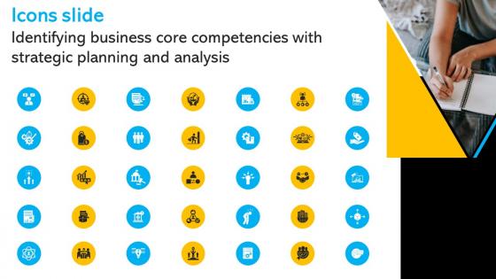 Icons Slide Identifying Business Core Competencies With Strategic Planning And Analysis Strategy SS V