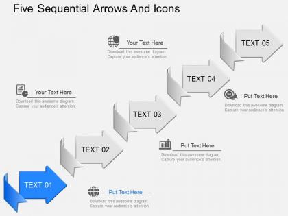 Ie five sequential arrows and icons powerpoint template