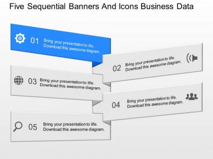 If five sequential banners and icons business data powerpoint template