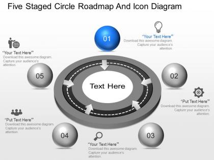 Ih five staged circle roadmap and icon diagram powerpoint template