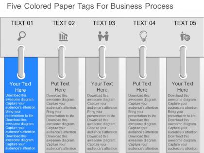 In five colored paper tags for business process powerpoint template