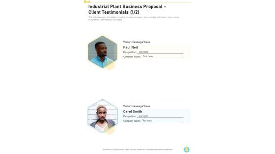 Industrial Plant Business Proposal Client Testimonials One Pager Sample Example Document