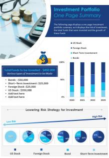 Investment portfolio one page summary presentation report infographic ppt pdf document