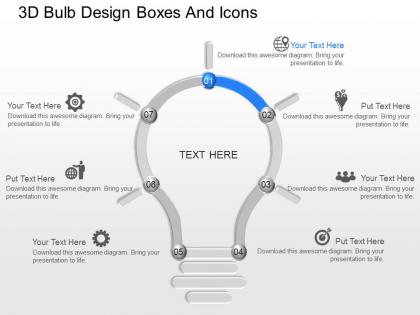 Je 3d bulb design boxes and icons powerpoint template