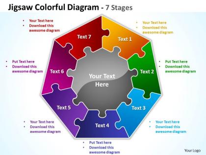 Jigsaw colorful diagram 7 stages powerpoint templates graphics slides 0712