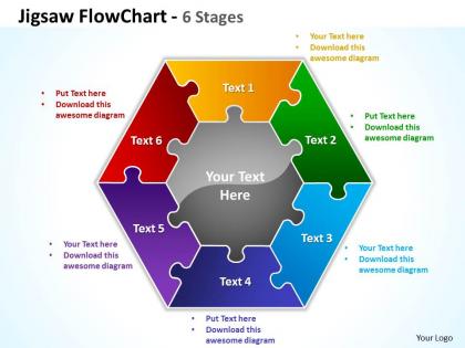 Jigsaw flowchart 6 stages powerpoint templates graphics slides 0712