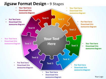 Jigsaw format design 9 stages powerpoint templates graphics slides 0712