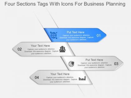 Jl four sections tags with icons for business planning powerpoint template