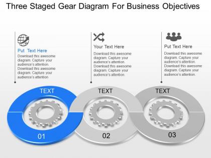 Jr three staged gear diagram for business objectives powerpoint template