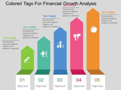 Ke colored tags for financial growth analysis flat powerpoint design