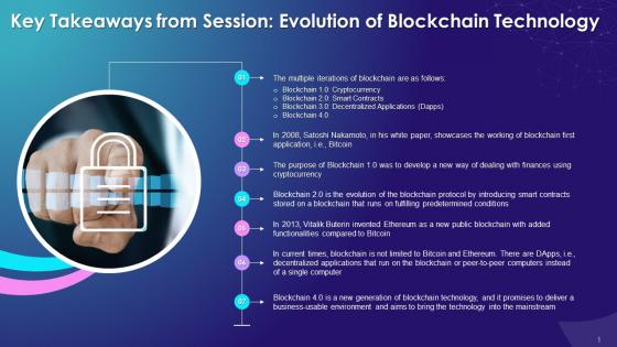 Key Takeaways From Evolution Of Blockchain Technology Session Training Ppt