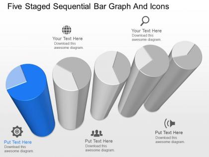 Km five staged sequential bar graph and icons powerpoint template