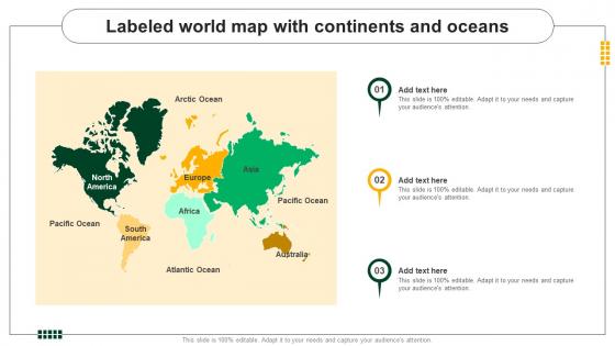 Labeled World Map With Continents And Oceans