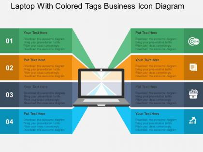 Laptop with colored tags business icon diagram flat powerpoint design