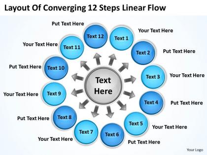 Layout of converging 12 steps linear flow cycle chart powerpoint templates