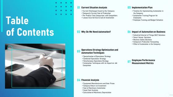 Level of automation table of contents ppt slides icon