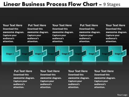 Linear business process flow chart 9 stages electrical schematic symbols powerpoint templates