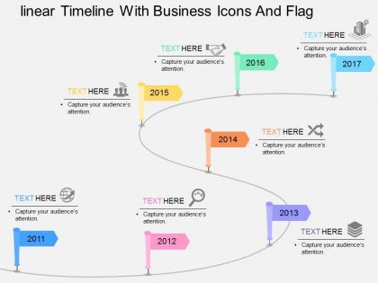 Linear timeline with business icons and flag flat powerpoint design