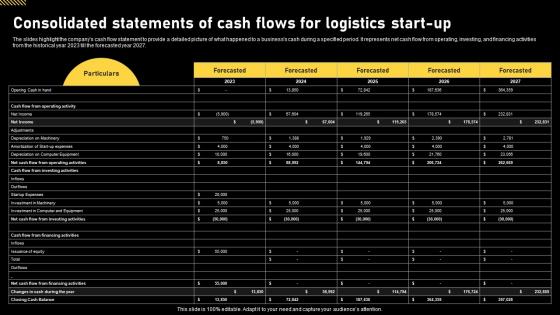 Logistics And Supply Chain Consolidated Statements Of Cash Flows For Logistics Start Up BP SS