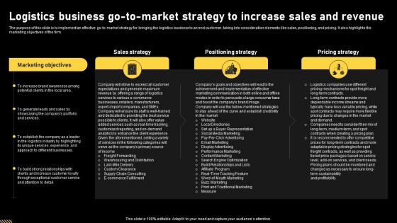 Logistics And Supply Chain Logistics Business Go To Market Strategy To Increase Sales And Revenue BP SS