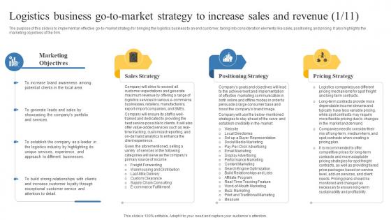 Logistics Business Go To Market Strategy To Increase Ransportation And Logistics Business Plan BP SS