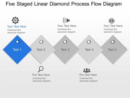 Lu five staged linear diamond process flow diagram powerpoint template slide