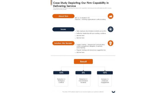 Management Effectiveness Case Study Depicting Our Firm Capability In One Pager Sample Example Document