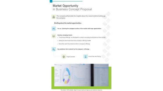 Market Opportunity In Business Concept Proposal One Pager Sample Example Document