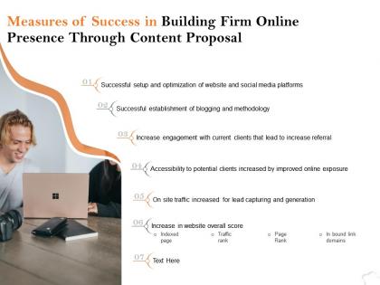 Measures of success in building firm online presence through content proposal ppt layouts